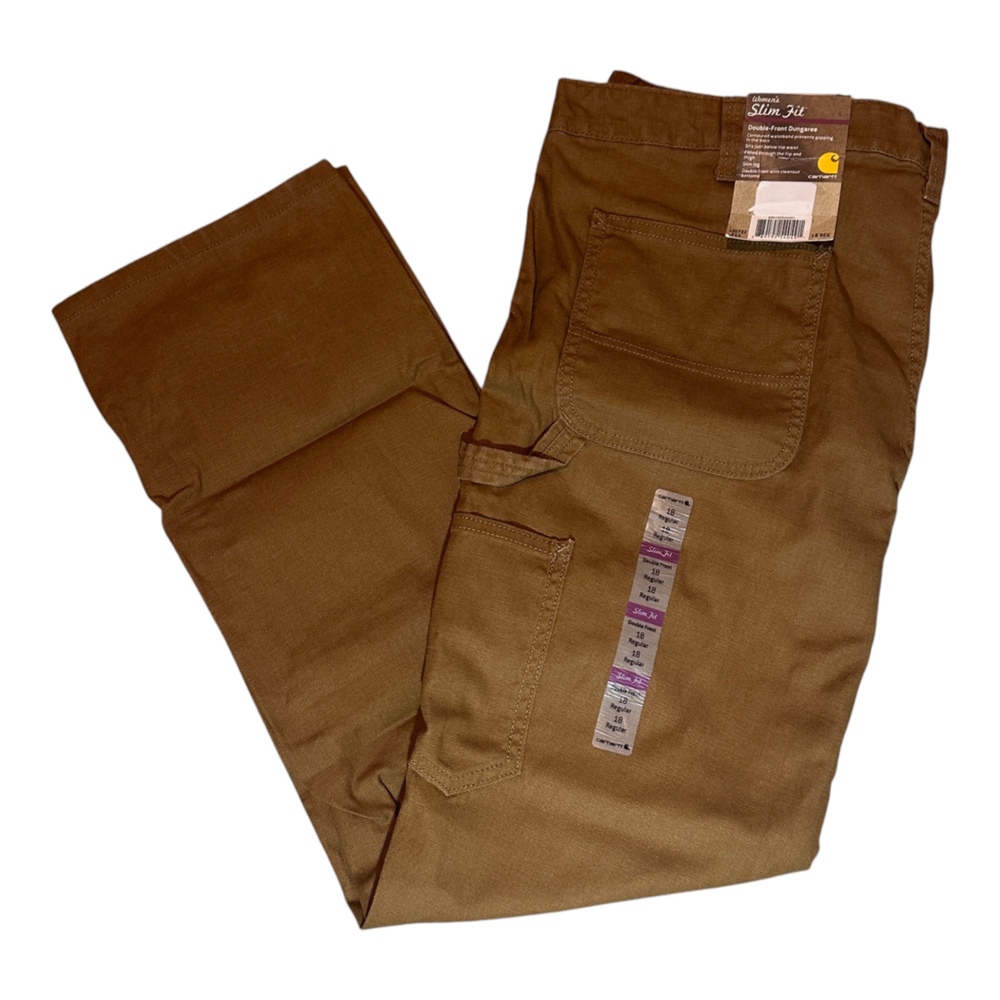 Carhartt 100723 211 Brown Women's Slim Fit Double Front Dungaree 18 Regular